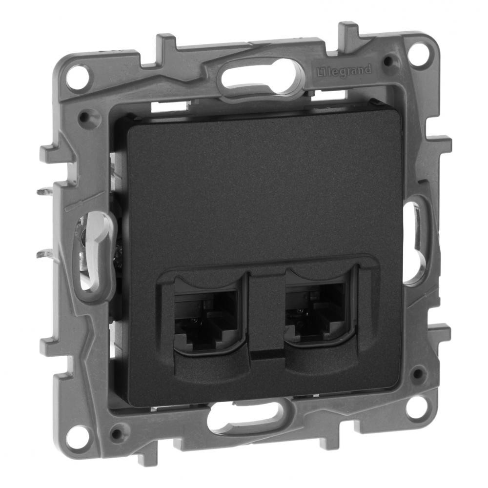 Розетка комп. 2-а RJ45 Кат.5е UTP ETIKA Антрацит (арт. 672655), фото 1