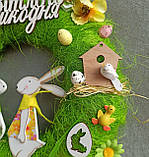 Пасхальний вінок з зайчиками, Великодній вінок на двері чи стіну з зайчиками, фото 3