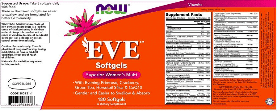 Витамины для женщин, Eve Women's Multi, Now Foods, 90 капсул - фото 2 - id-p1011268415