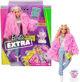 Лялька Барбі Екстра модниця в рожевій шубці Блондинка Barbie Extra Doll #3 in Pink Fluffy Coat