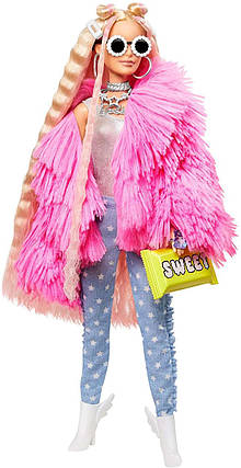 Лялька Барбі Екстра модниця в рожевій шубці Блондинка Barbie Extra Doll #3 in Pink Fluffy Coat, фото 2