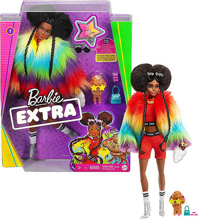 Лялька Барбі Екстра Стильна модниця у райдужній шубці Barbie Extra Doll #1 GVR04, фото 2