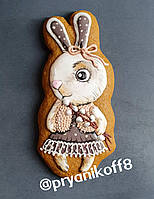 Имбирный пряник к Пасхе Пасхальный кролик зайчик с вербой (14х6)