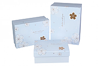 Набор подарочных коробок голубых с цветами прямоугольных (комплект 3 шт)