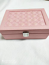 Скринька для прикрас шкіряна, рожева, Сундук для біжутерії, Органайзер для коштовностей