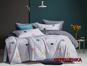 Тканина для постільної білизни 220 см на метраж Бязь "Gold" Lux GL1613A сіра з зірочками, фото 1