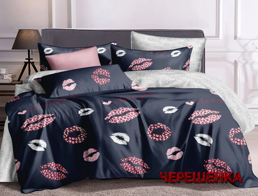 Тканина для постільної білизни 220 см на метраж Бязь "Gold" Lux GL1611A темно-синя з губками