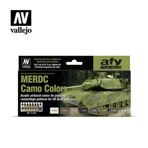 Набір фарб для збірних моделей Камуфляжні кольору MERDC. VALLEJO 71202, фото 1