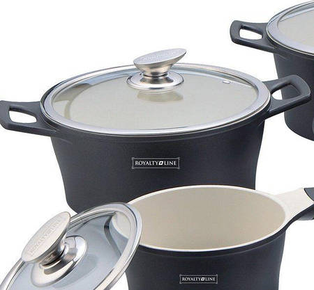 Набір жароміцних каструль сковорідка сотейник з кришками Royalty Line RL-ES2014 Silver 14 пр, фото 3