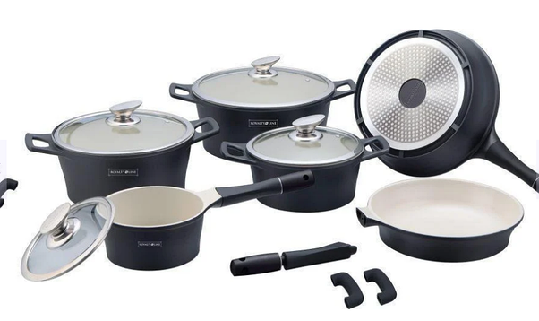 Набір жароміцних каструль сковорідка сотейник з кришками Royalty Line RL-ES2014 Silver 14 пр, фото 3
