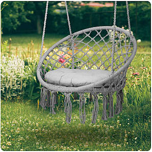 Садове підвісне крісло-гойдалка BOHO з подушкою сірий 290010