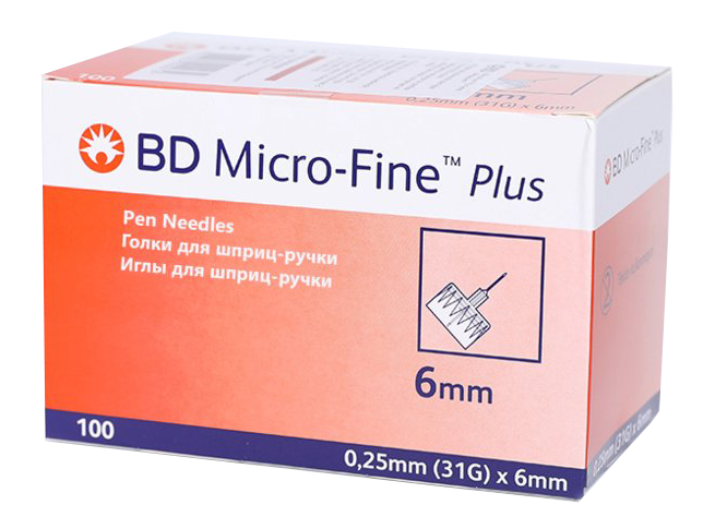 Голки для шприц-ручок BD Micro-Fine Plus 6 мм, 100 шт.