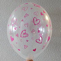008 Латексна кулька з малюнком Серце фуксія прозорий кристал 038 12" 30см Belbal ТМ "Star"