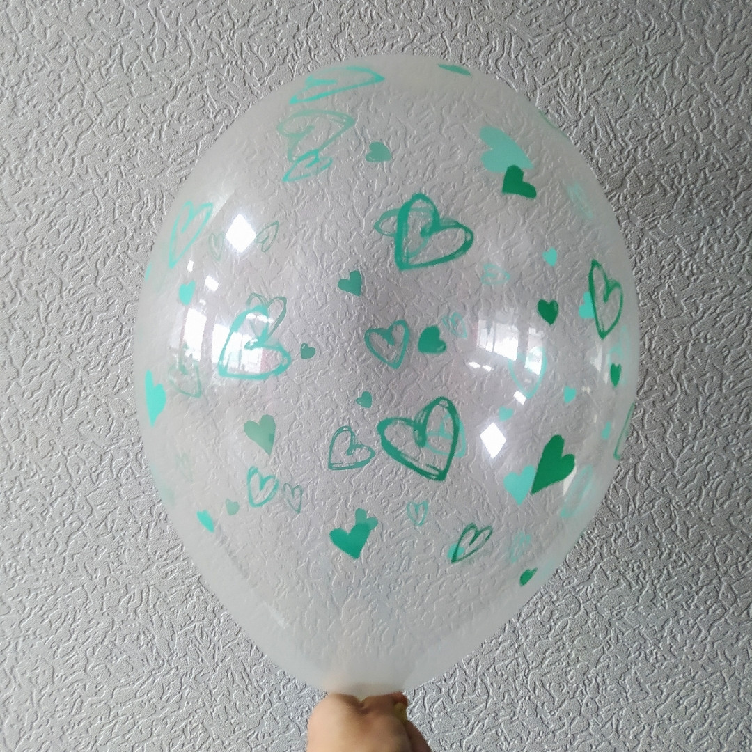 Латексна кулька з малюнком Серце бірюзовий прозорий кристал 038 12" 30см Belbal ТМ "Star"