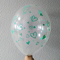 Латексна кулька з малюнком Серце бірюзовий прозорий кристал 038 12" 30см Belbal ТМ "Star"
