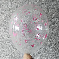 010 Латексна кулька з малюнком Серце рожевий прозорий кристал 038 12" 30см Belbal ТМ "Star"