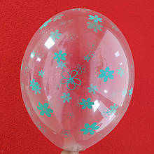 Латексна кулька з малюнком Квітка бірюзовий прозорий кристал 038 12" 30см Belbal ТМ "Star"