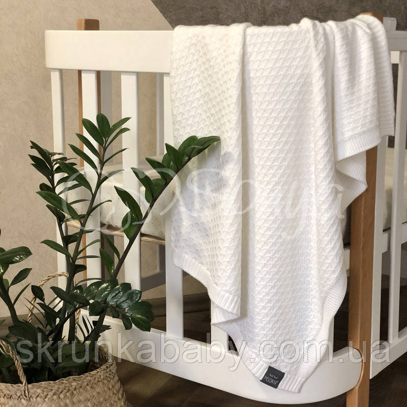 Плед в'язаний Ромб мілкий (колір білий), фото 1