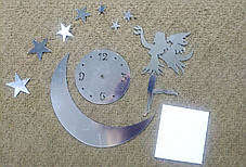 Годинники настінні сріблясті пластикові "місяць, зірки, фея", фото 2