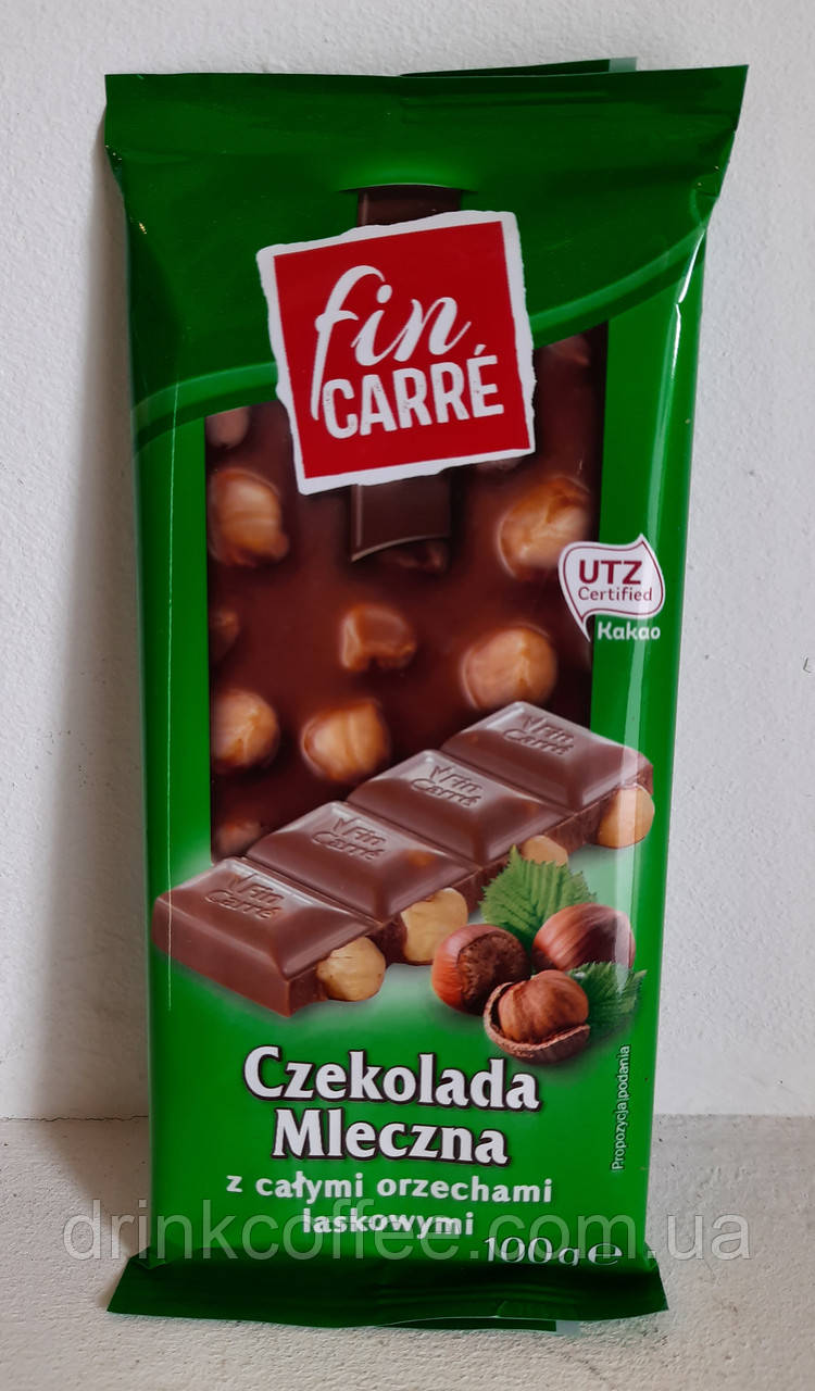 Шоколад Fin Carre молочний із суцільним фундуком Польща 100g