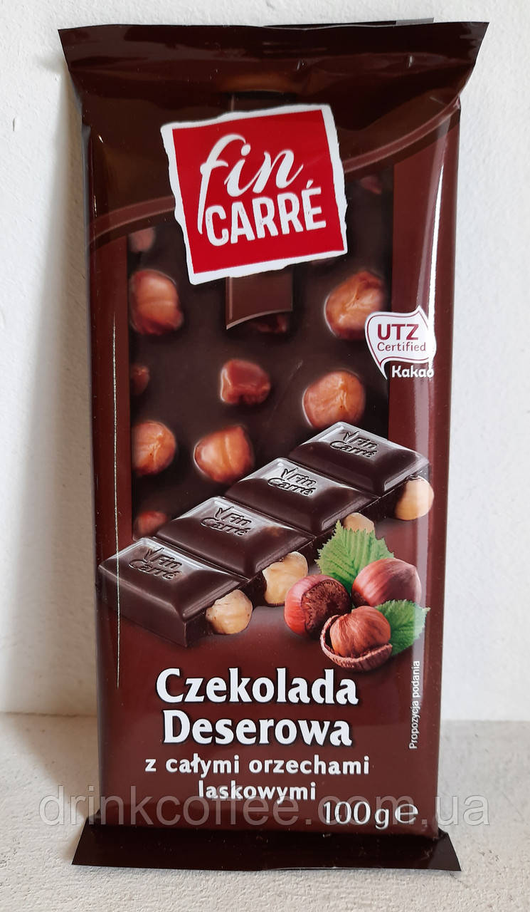 Шоколад Fin Carre, чёрный с цельным фундуком, Польша, 100г Сроки: 17.11.21!!! - фото 1 - id-p1107364377