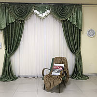 Готові штори в будинок спальню кухню блекаут, штори в вітальню дитячу з ламбрекеном Темно-зелені (LS-325-15), фото 3