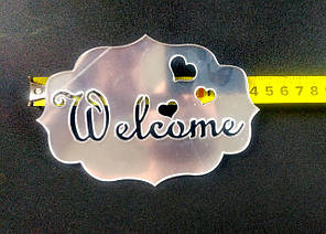 Дзеркальні пластикові наклейки "Welcome" срібло 14см, фото 2