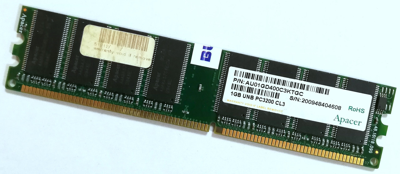 Оперативна пам'ять Apacer DDR 1Gb 400MHz 3200U CL3 (AU01GD400C3KTGC) Б/В
