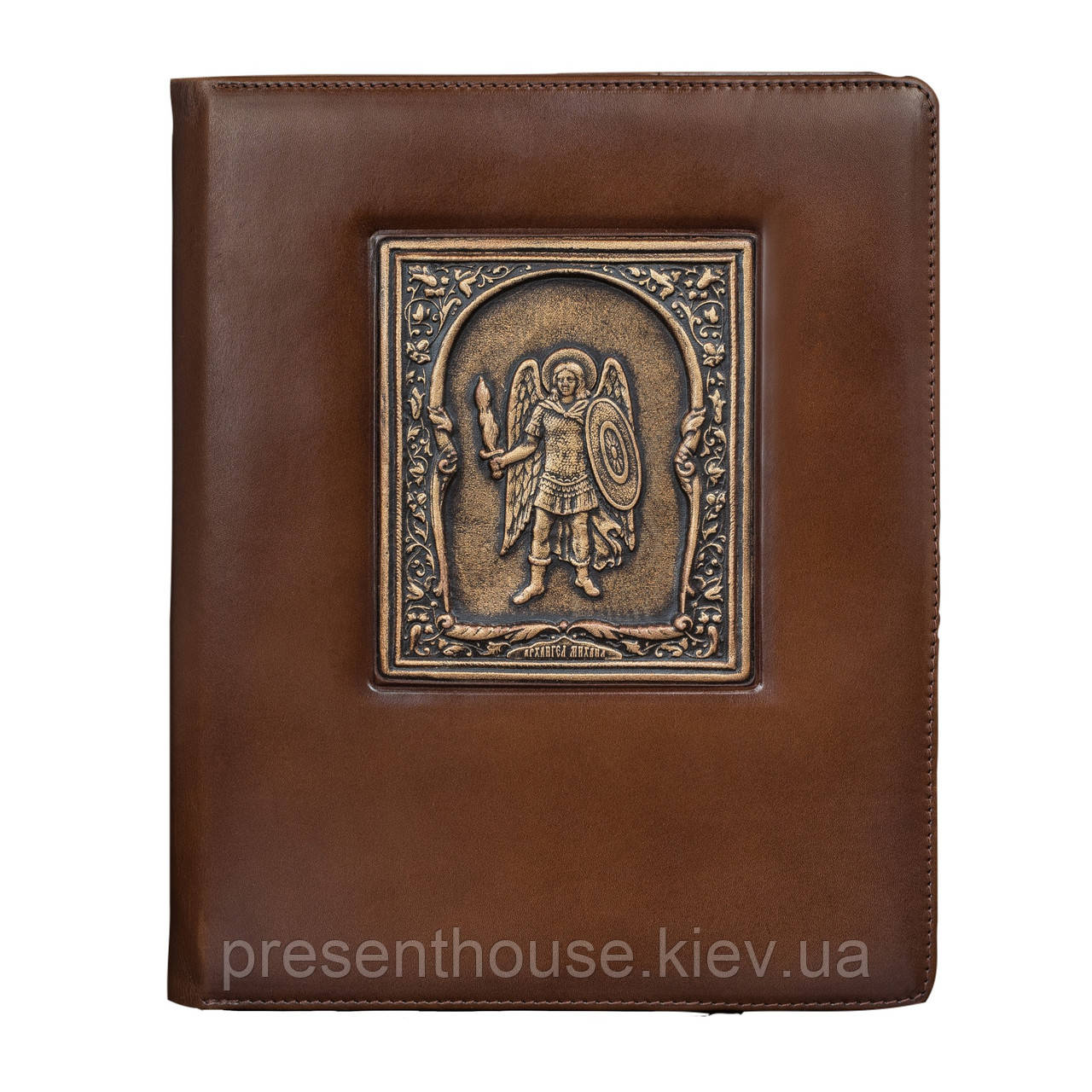Блокнот Архангел Михайло (коричневий) А4+ кожа, недатований, змінний блок, фото 1