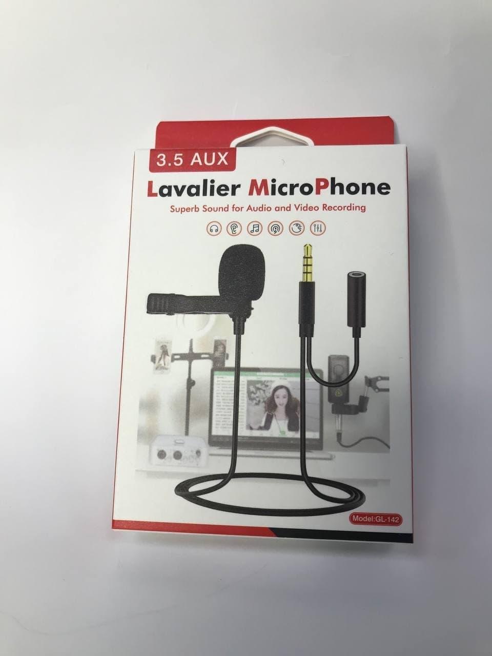 Мікрофон петличний lavalier GL-142 3.5 AUX з додатковим роз'ємом 3.5 AUX
