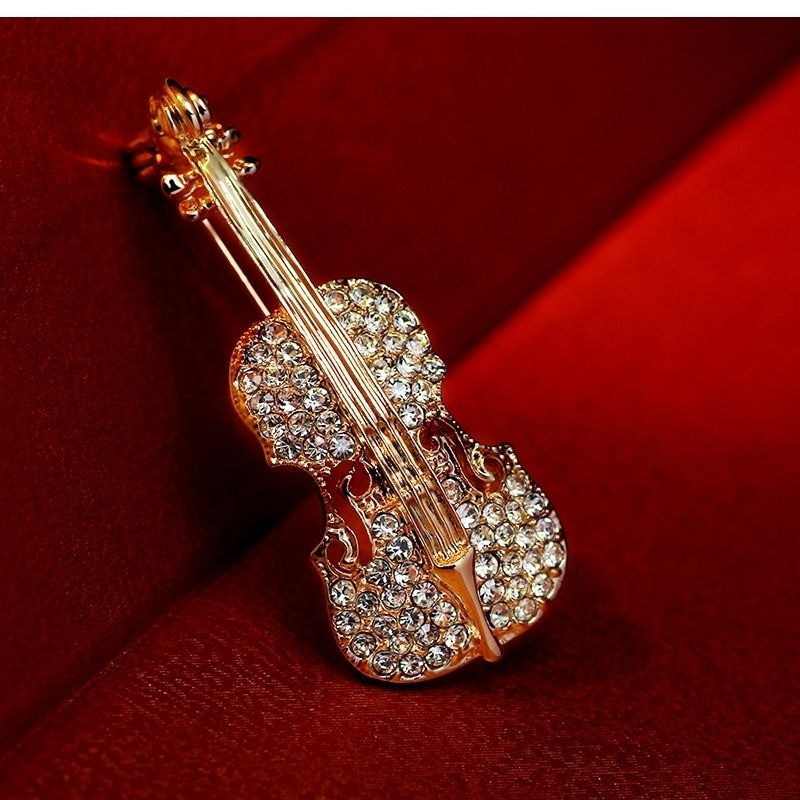 Брошка ошатна у вигляді Скрипки, в кристалах «Violin» унісекс (золотиста)