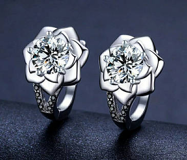Срібні сережки з цирконієм-троянда (чорний шпінель), фото 2