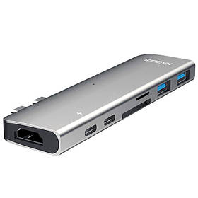 Багатофункціональна док-станція типу-C HAGiBiS USB-C DC7 Gray 04214