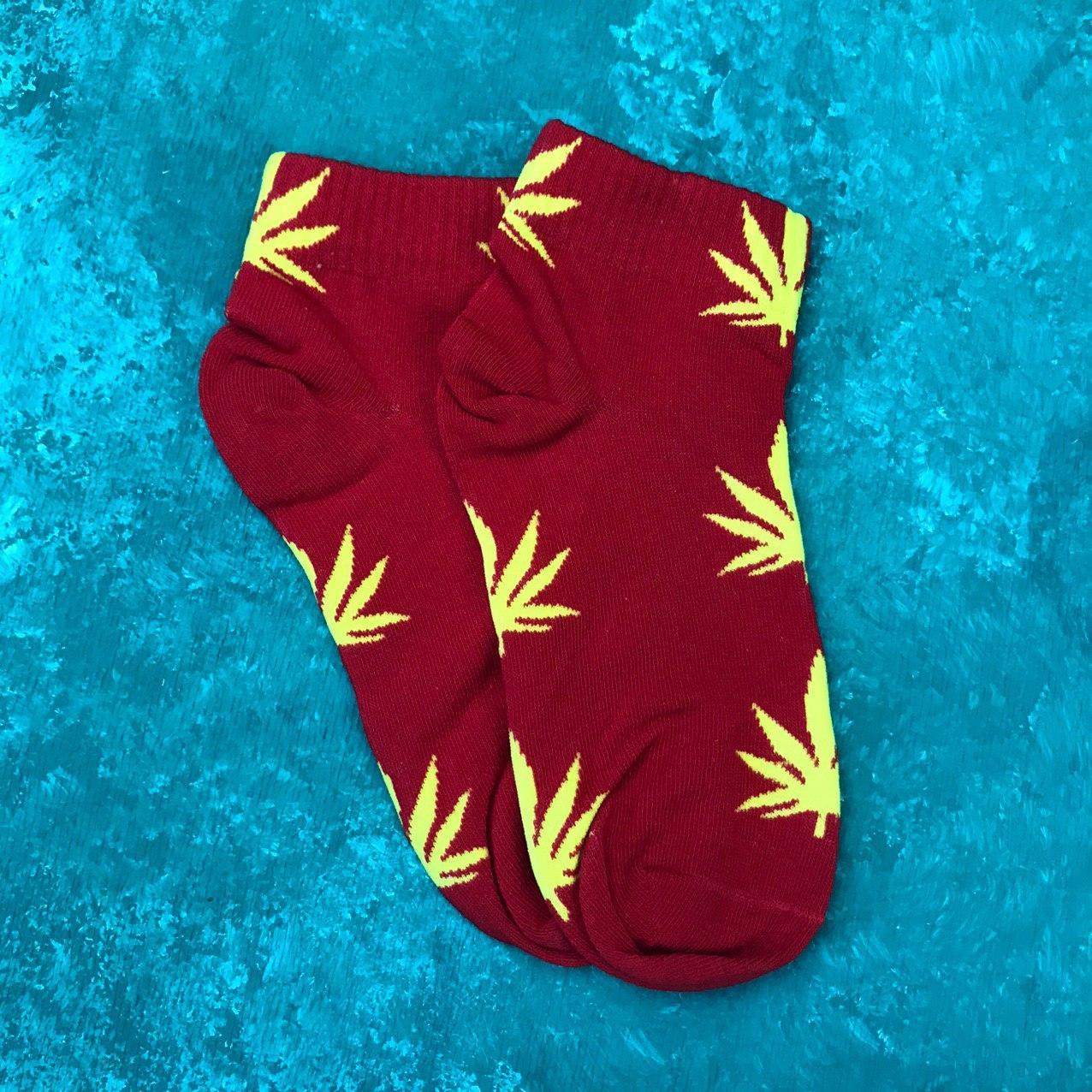 Шкарпетки Низькі Жіночі Чоловічі City-A HUF Plantlife Червоні з Жовтим листом 37-41