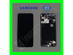 Дисплей Samsung A307 Black А30s 2019 (GH82-21190A) сервісний оригінал у складі з рамкою (переклеєне скло)