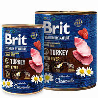 Консервированный корм для собак Brit Premium (Брит Премиум) by Nature с индейкой и индюшиной печенью 800 г