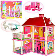 Кукольный дом Арина 6980 / Двухэтажный домик для кукол на 5 комнат с верандой (размер домика 83,5-70-25,5 см)
