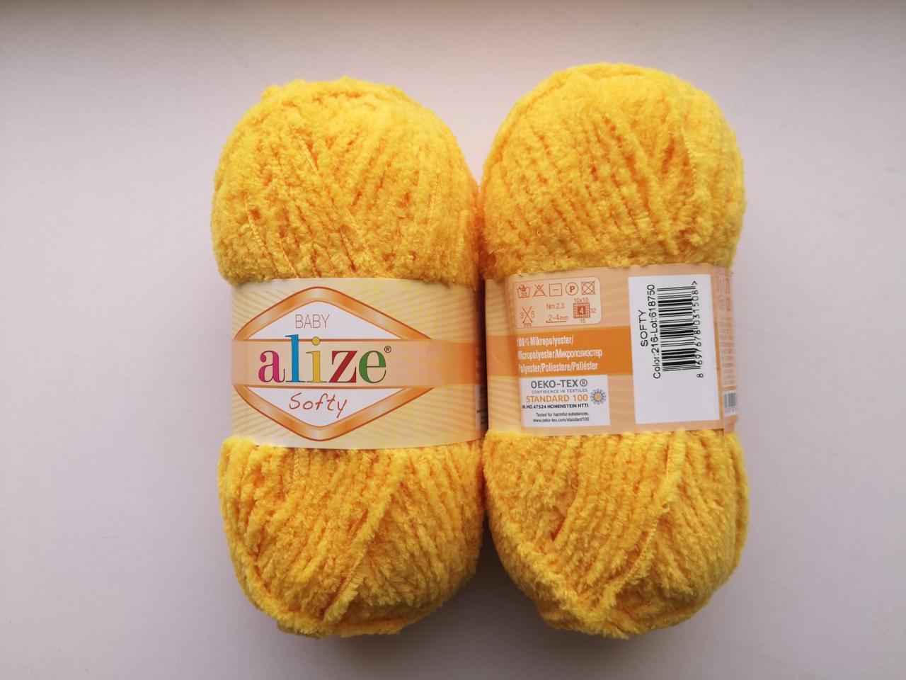 Пряжа для в'язання Alize Softy Алізе Софті колір 216 жовтий, фото 1