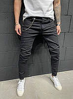 Чоловічі джинсові штани чорного кольору (чорні) звужені донизу, чоловічі однотонні джинси Туреччина