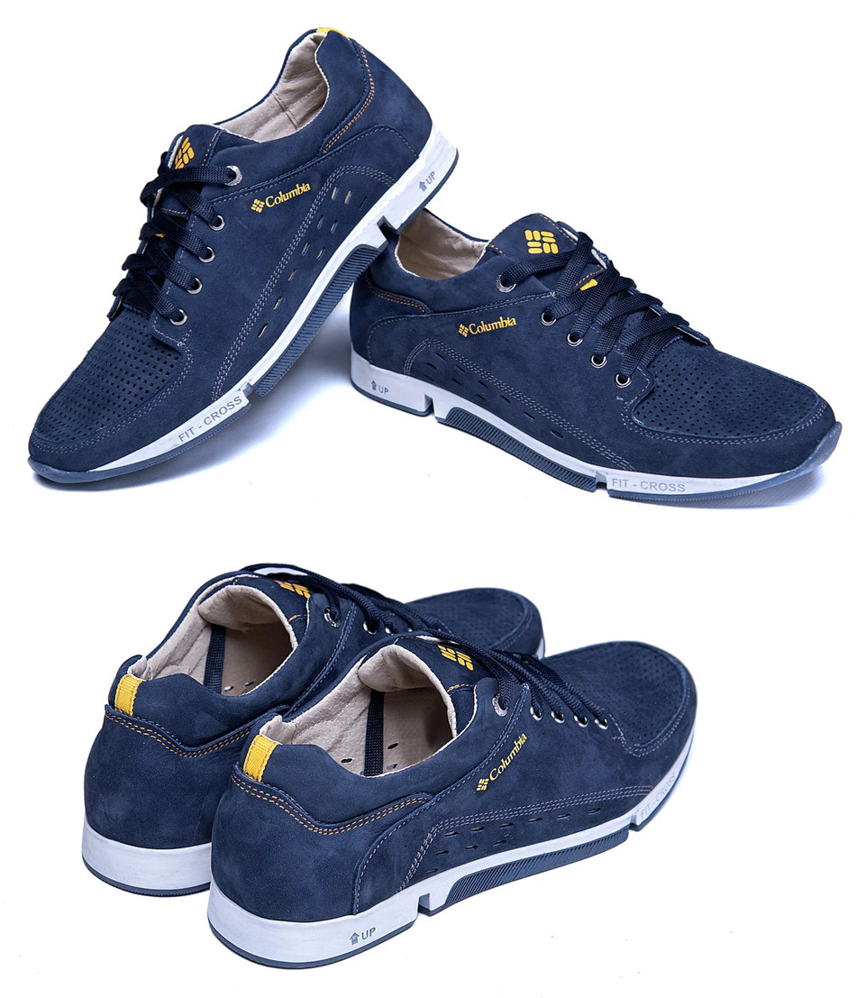 Чоловічі шкіряні літні кросівки, сині перфорація, текстильні туфлі, сині кеди, Літнє чоловіче взуття, фото 1