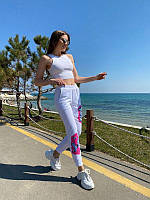 Жіночі спортивні штани джоггеры з принтом графіті Білі