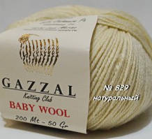 Нитки пряжа для в'язання Baby wool Gazzal Бебі вул Газзал №829 - молочний