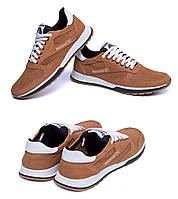 Чоловічі шкіряні літні кросівки, перфорація Reebok, Рібок Classic Brown, коричневі туфлі, кеди, літнє взуття