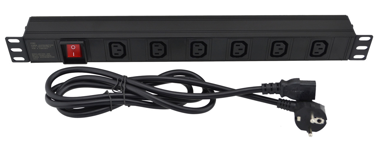 Розетковий блок 19" на 9 розеток С13 для серверів 1U 16A 1,8 метра (алюмінієвий корпус) (15155)