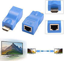 Подовжувач (адаптер) HDMI сигналу по витій парі (RJ45) до 30 м Blue (95511)