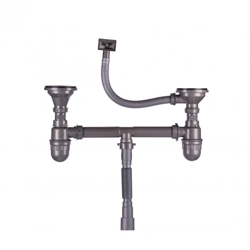 Сифон для подвійной мийки Lidz (GRA) 47 01 002 11 для кухні., фото 1