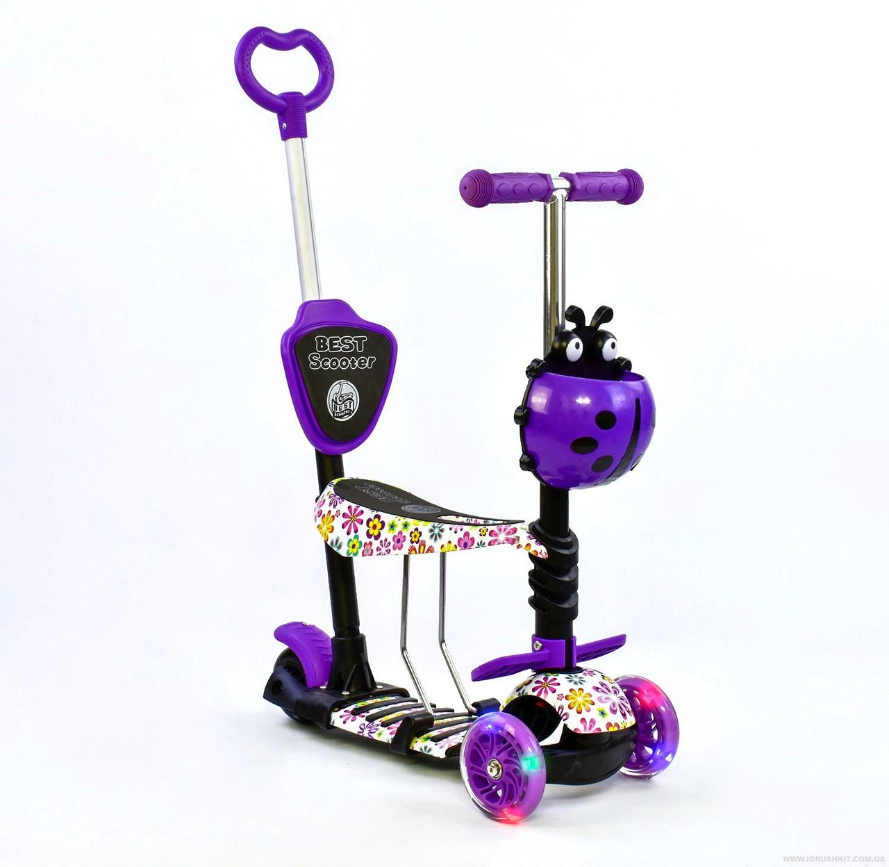 Best Scooter дитячий триколісний самокат 5 в 1 з світяться колесами і сидінням (квіти)