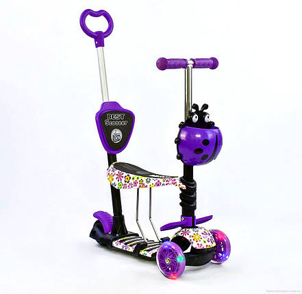 Best Scooter дитячий триколісний самокат 5 в 1 з світяться колесами і сидінням (квіти), фото 1