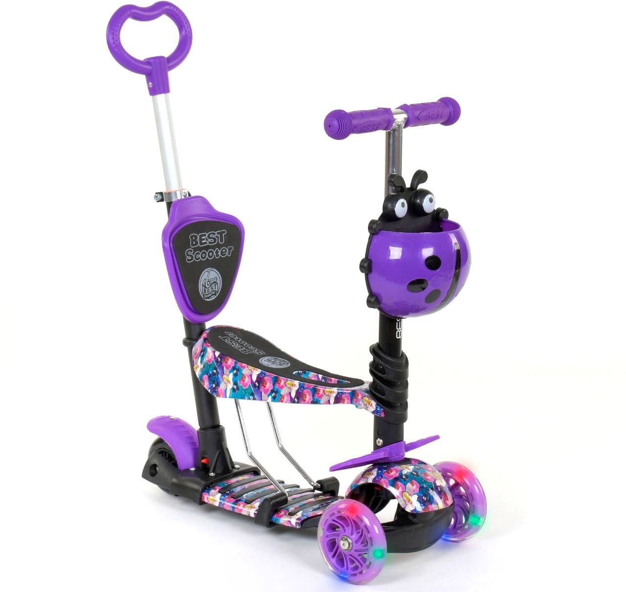 Best Scooter дитячий триколісний самокат 5 в 1 з світяться колесами і сидінням (квіти)