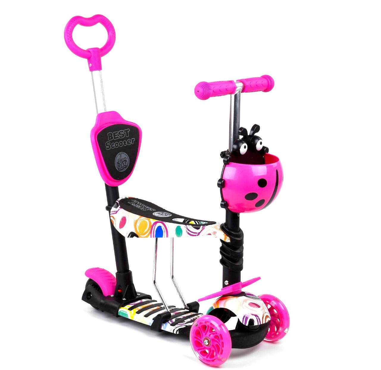 Best Scooter дитячий триколісний самокат 5 в 1 з світяться колесами і сидінням (абстракція)